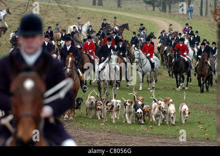 Mitglieder der Chiddingfold, Leconfield und Cowdray Hunt in Petworth am letzten Tag der Fuchsjagd im Jahr 2005 Stockfoto