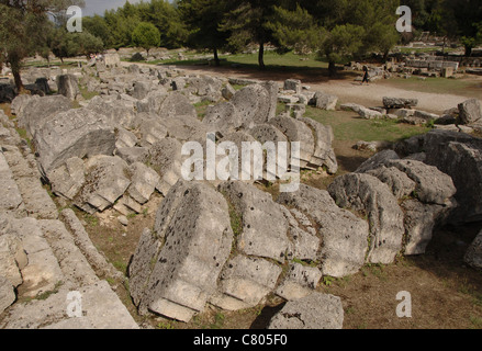 Griechische Kunst. Tempel des Zeus. Ruinen (471-456 v. Chr.). Altis. Olympia. Griechenland. Stockfoto