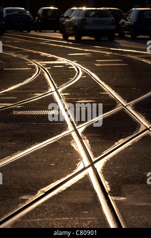 Schweiz, Zürich, Straßenbahn-Schienen am Bellevue square Stockfoto