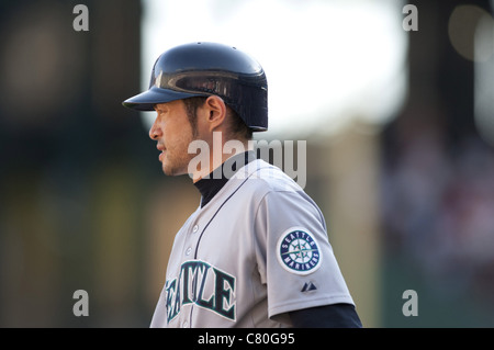 Ichiro Suzuki (Seeleute) führt während des Spiels gegen die Texas Rangers. Stockfoto