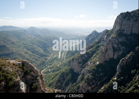 Ein Panorama von der Abtei von Santa Maria de Montserrat in Katalonien, Spanien. Stockfoto