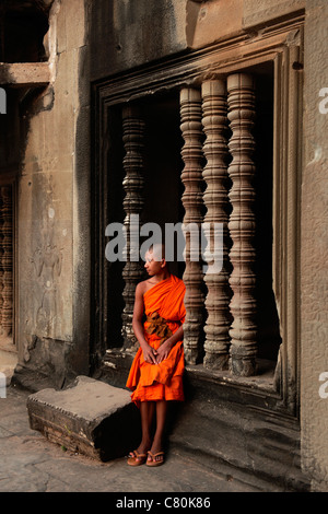 Kambodscha, Siem Reap, Angkor Wat, buddhistische Tempel, Mönch Stockfoto