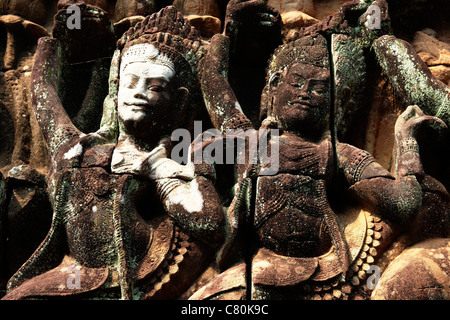 Siem Reap, Angkor, Kambodscha, Elefanten Terrasse, Basrelief Stockfoto