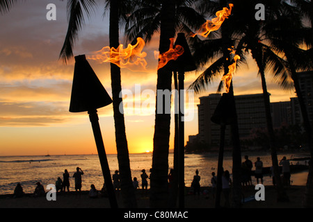 Erstaunen, Flammen, Ozean, Menschen Stockfoto