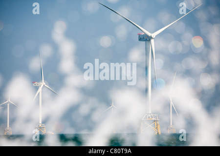 Der Offshore-Windpark Ormonde entsteht derzeit in der irischen See, 10 km von Barrow-In-Furness. Stockfoto