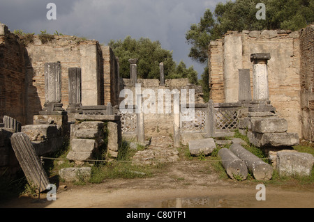 Griechische Kunst. Werkstatt des Phidias Ruinen, 430 v. Chr. erbaut. Theodosius II verwandelte sich das Gebäude in einer christlichen Kirche. Olympia. Stockfoto