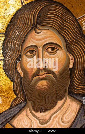 Jesus Christus Mosaik in der Apsis der Kathedrale von Monreale, Monreale, in der Nähe von Palermo, Sizilien, Italien Stockfoto