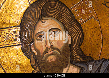 Jesus Christus Mosaik in der Apsis der Kathedrale von Monreale, Monreale, in der Nähe von Palermo, Sizilien, Italien Stockfoto