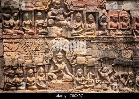 Bas-Reliefs. Terrasse des Lepra-Königs. Angkor. Kambodscha Stockfoto