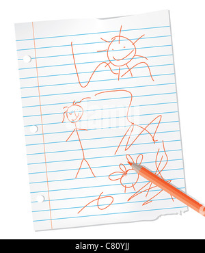 Kind auf Liniertes Papier zeichnen Stockfoto