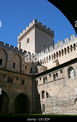 Blick auf Benedikt XII Kreuzgang aus im Palais des Papes / Palast der Päpste, Avignon, Frankreich Stockfoto