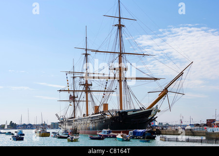 HMS Warrior (das erste Eisen-geschältes Dampf/Segel-Kriegsschiff im Jahre 1860), Portsmouth Historic Dockyard, Portsmouth, Hampshire, England, UK Stockfoto