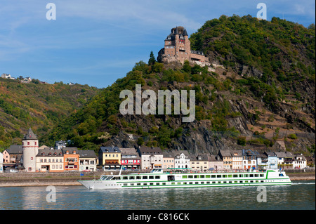 Schloss Burg Katz auf Anhöhe über dem Rhein in Rheinland-Deutschland Stockfoto