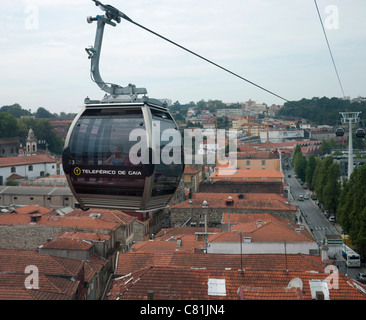 Die Teleferico de Gaia in Vila Nova De Gaia, Portugal. Es wurde 2011 eröffnet und führt von Dom Luis Brücke bis zum Hafen. Stockfoto