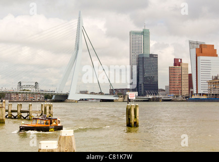 Blick vom Veerhaven Nieuwe Masse auf die Turm-Architektur des Kop van Zuid, Rotterdam, Niederlande Stockfoto