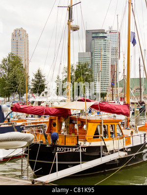 Blick vom Veerhaven Nieuwe Masse auf die Turm-Architektur des Kop van Zuid, Rotterdam, Niederlande Stockfoto