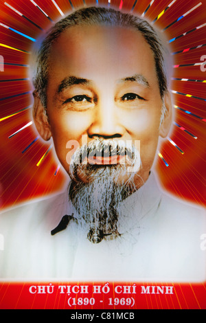 Vietnam, Hanoi, beleuchtete Porträt von Ho Chi Minh Stadt Stockfoto
