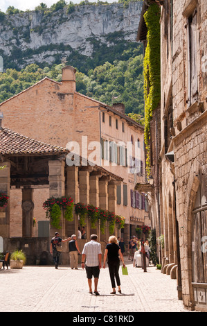 Place De La Halle des Saint-Antonin-Noble-Val, Tarn-et-Garonne, Frankreich Midi-Pyrénées Stockfoto