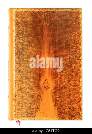 braune Holz gemusterten antikes Buch isoliert auf weiss Stockfoto