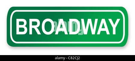 Broadway Straßenschild; isoliert auf weißem Hintergrund, New York und Amerika. Stockfoto