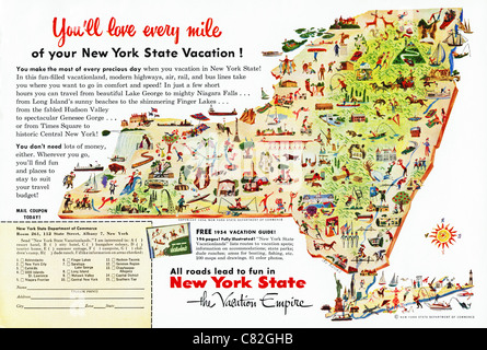 Amerikanischen Magazin Werbung ca. 1954 Werbung Urlaub im Staat NEW YORK Stockfoto