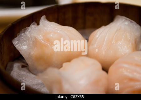 Dim-Sum Har Gow Garnelen Motorhaube Dampf Stockfoto