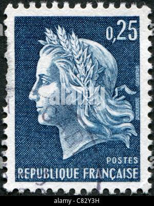 Frankreich - 1967: Zeigt eine Briefmarke gedruckt in Frankreich, Marianne (von Cheffer) ist ein nationales Emblem von Frankreich Stockfoto