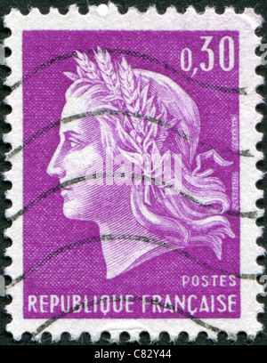 Frankreich - 1967: Zeigt eine Briefmarke gedruckt in Frankreich, Marianne (von Cheffer) ist ein nationales Emblem von Frankreich Stockfoto