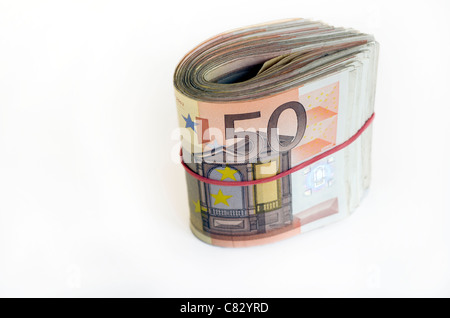 Bündel von 50 Euro-Banknoten Stockfoto