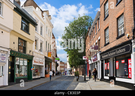 Geschäfte auf Wyle Cop in der Stadt Zentrum, Shrewsbury, Shropshire, England, UK Stockfoto