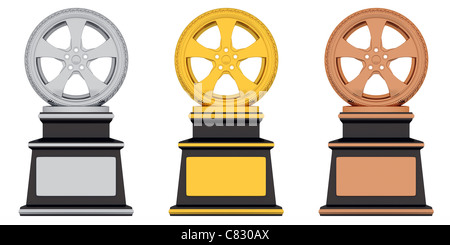 Rad-Gold, Bronze, Silber zu vergeben (in 3d gemacht, isoliert) Stockfoto