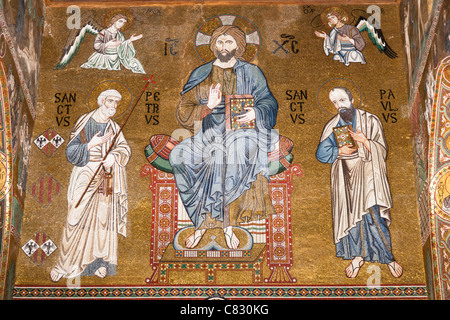 Jesus Christus, Mosaik St. Peter und St. Paul, Cappella Palatina, Palazzo dei Normanni, Palermo, Sizilien, Italien Stockfoto