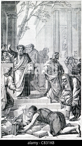 Alter Stich. Epheser brennen das Buch nach der Verkündigung des Apostels Paulus. Das Buch "History of the Christian Religion" Stockfoto