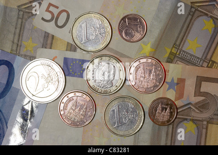 spanischen Euro-Banknoten und-Münzen Euro aus Spanien espana Stockfoto