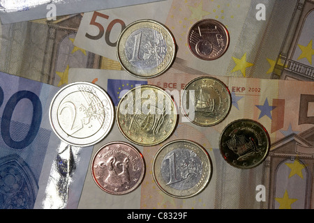 zypriotische Euro-Banknoten und-Münzen Euro aus Zypern-kypros Stockfoto