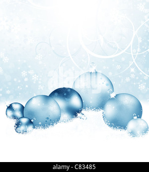 Weihnachten Hintergrund mit Schneeflocken, Kugeln und Sterne Stockfoto