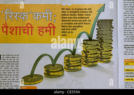 Münze-Stack mit Balkendiagramm Stockfoto