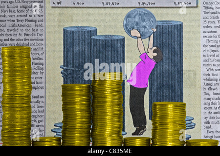 Münze-Stack mit Balkendiagramm Stockfoto