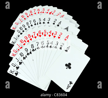 Spielkarten aufgefächert, so dass alle Anzüge zeigen Stockfoto