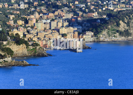 Übersicht von Camogli berühmte Städtchen im Mittelmeer, Italien Stockfoto