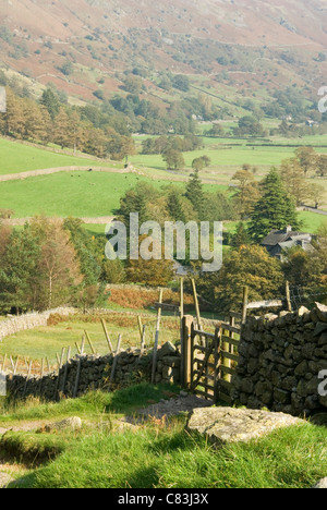 Großes Langdale Tal vom Weg über die neue Dungeon Ghyll Stockfoto