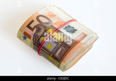 Bündel von 50 Euro-Banknoten Stockfoto