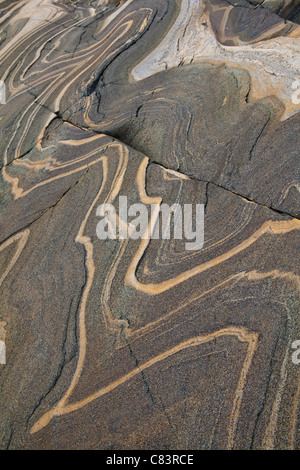 Geologische Gesteinsformationen bei Fuglevik am Oslofjord in Moss kommune, Østfold, Norwegen, Skandinavien. Stockfoto