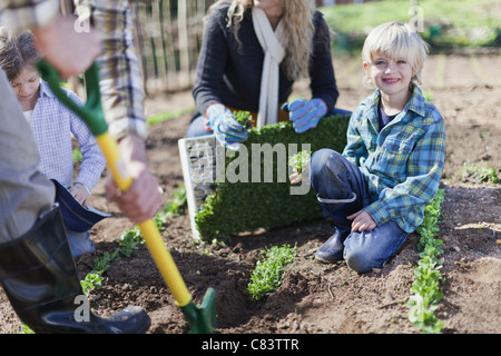 Familie zusammen im Garten anpflanzen Stockfoto