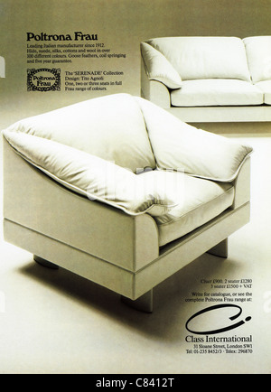 Volle Magazin Anzeigenseite ca. 1984 Werbung POLTRONA FRAU Italienisch zeitgenössischen Möbel-design Stockfoto
