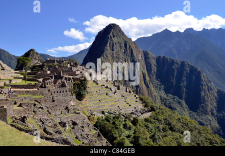 Machu Picchu Panorama Machu Picchu Macchu Pichu Unesco Weltkulturerbe Website heilig-Stadt Ruinen Inkatrail Peru Inka Reisen Mountai Stockfoto