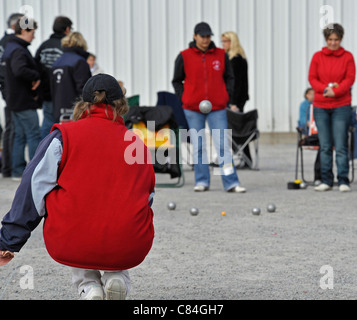 Französische Petanque-Meisterschaften, Parthenay, Deux-Sèvres, Frankreich. Stockfoto