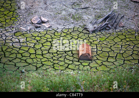 Im Sommer, das Bett eines ausgetrockneten Flusses (Puy-de-Dôme - Auvergne - Frankreich). Beleuchteten de Rivière Asséché, En Été (Puy-de-Dôme - Frankreich). Stockfoto