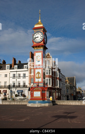 Jubiläums-Uhrturm an der Esplanade in Weymouth, Dorset, England. Stockfoto