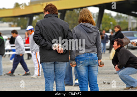 Französische Petanque-Meisterschaften, Parthenay, Deux-Sèvres, Frankreich. Stockfoto